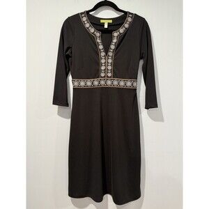 Sigrid Olsen Dress Women Small Black Sequin 3/4 Sleeve Wedding Travel Indie Boho